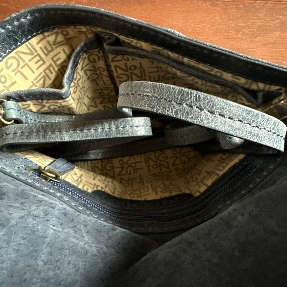 Ellington Blue Leather Distressed Crossbody AND Wristlet Bag 6x10 - Picture 8 of 9